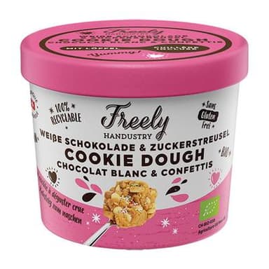 Freely Handustry Pâte à cookie crue bio au chocolat blanc et confettis, 90g