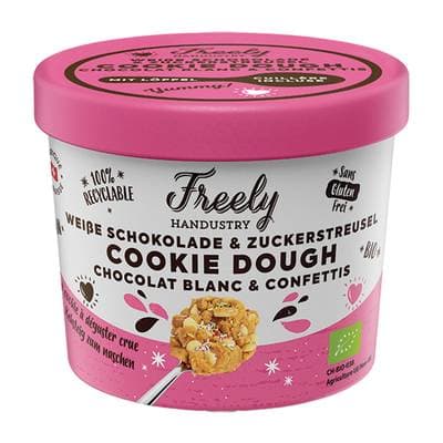 Freely Handustry Pâte à cookie crue bio au chocolat blanc et confettis, 90g