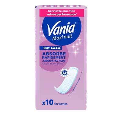 Vania Serviette Hygiènique Maxi Nuit, 10 serviettes
