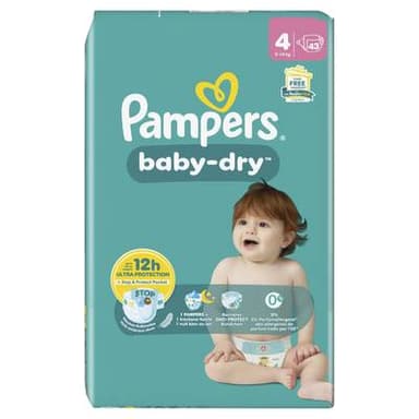Pampers Babydry Geant Couches Bébés Baby-Dry 9-14kg T4, 43 couches