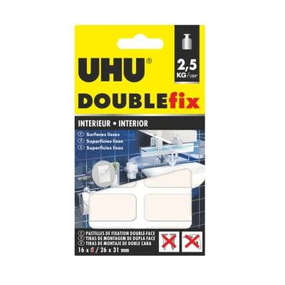 Uhu 16 pastilles adhésives double face extra fort pour intérieur, Dimension 26 x 31 mm