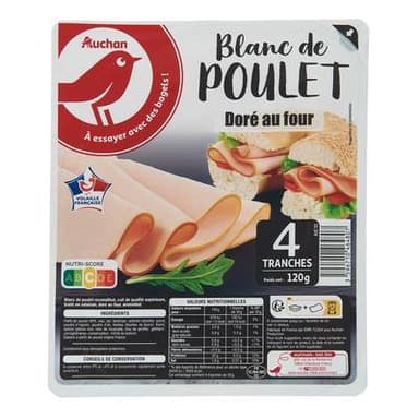 Auchan Blanc de Poulet Doré au Four, 4 tranches - 120g