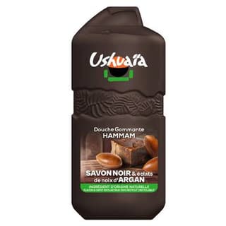 Ushuaïa Gel Douche Gommant Hamman au Savon Noir éet Eclats de Noix d'Argan, 280ml