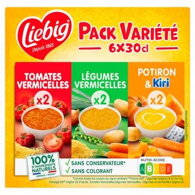 Liebig Family Pack recettes assorties - Tomates, Légumes, Kiri Soupe liquide en brique individuelle, 6x30cl