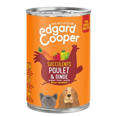 Edgard Cooper Boîte Pâtée Poulet et Dinde sans céréales pour Chien Adulte, 400g