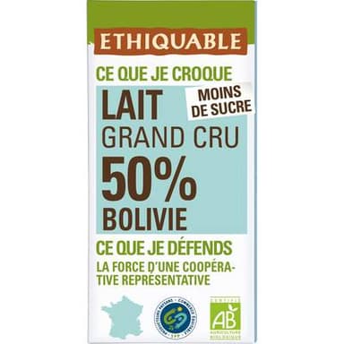 Ethiquable - Commerce Equitable Chocolat Lait 50% Cacao Bio de Madagascar, 100g