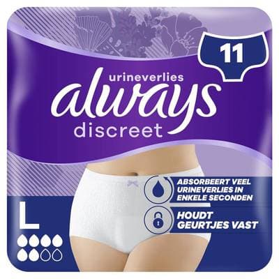 Always Discreet Serviettes Pour Fuites Urinaires taille L, 11 culottes