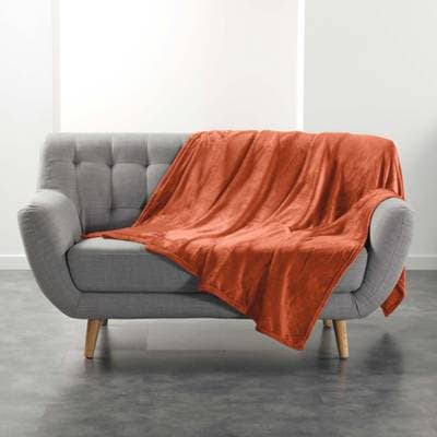 Douceur D Interieur Plaid Uni En Flanelle Terracotta, 180 x 220 cm