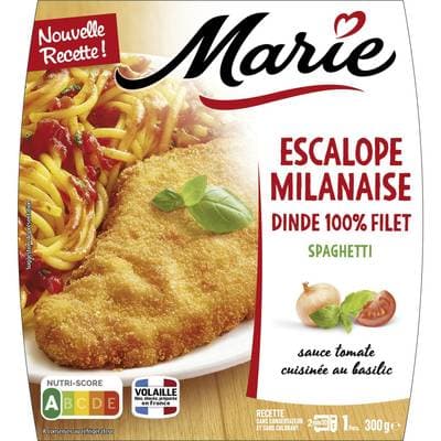 Marie Escalope de Dinde à la Milanaise et Spaghetti Sauce Tomate Cuisinée au Basilic, 300g
