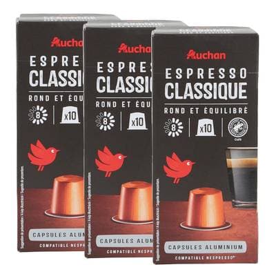Auchan Capsules de café Espresso classico, Lot de 3x10 capsules