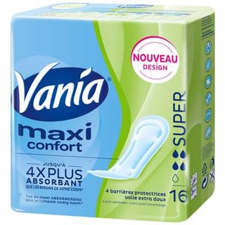 Vania Serviettes hygiéniques flux super maxi, 16 pièces
