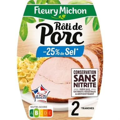 Fleury Michon Rôti de Porc, Taux de Sel Réduit, 2 tranches - 100g