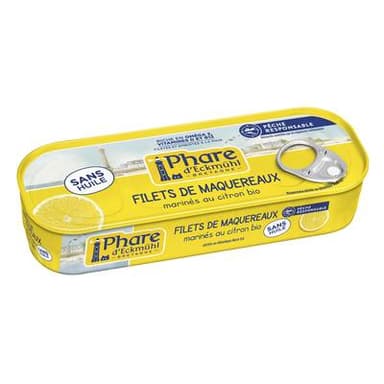 Phare d'Eckmuhl Filets de maquereaux marinés au citron bio sans huile, Pêche Responsable, 151g