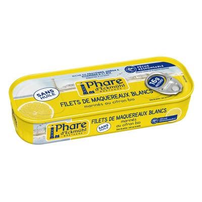 Phare d'Eckmuhl Filets de maquereaux blancs marinés au citron bio, Pêche Responsable en conserve, 151g