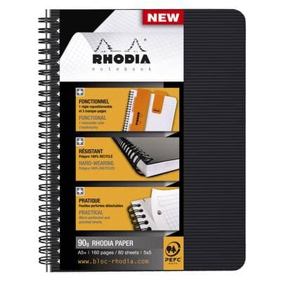Rhodiactive Cahier à spirales Rhodiactive 16 x 21 cm petits carreaux, 160  pages