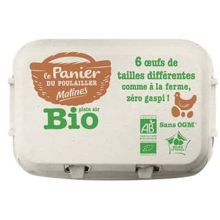 Matines Oeufs de poules élevées en plein air bio, 6 oeufs