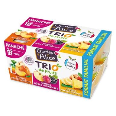 Charles et Alice Compotes panachées sans sucre ajouté, 12x100g