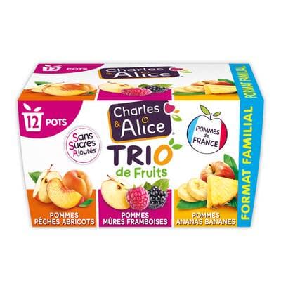 Charles et Alice Compotes panachées sans sucre ajouté, 12x100g