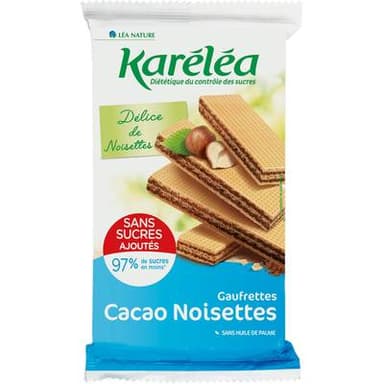 Karéléa Gaufrettes Cacao Noisettes Sans Sucres Ajoutés -97% de sucre en moins, 200g