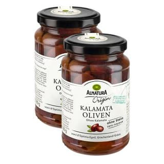 Alnatura Olives vertes de Kalamata dénoyautées bio en bocal, Lot de 2x180g