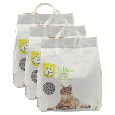 Pouce Litière minérale absorbante pour chat, Lot de 3x10L
