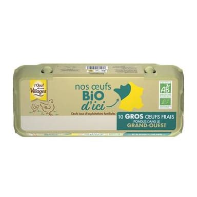 L'oeuf de nos Villages Oeufs Bio gros calibre, 10 oeufs