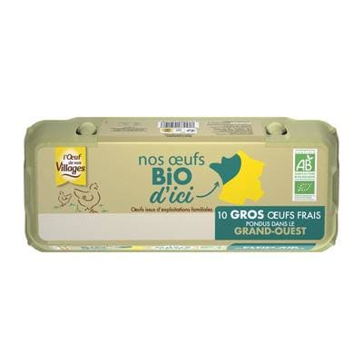 L'oeuf de nos Villages Oeufs Bio gros calibre, 10 oeufs