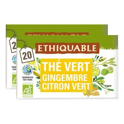 Ethiquable - Commerce Equitable - Thé vert gingembre citron vert bio de Ceylan- 20 sachets