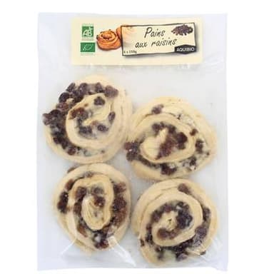 Aquibio Pains aux Raisins Bio, 4x110g
