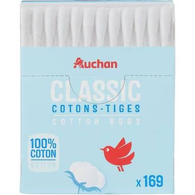 Auchan Cotons-tiges classic 100% coton boîte carton, 300 cotons-tiges