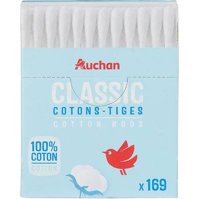 Auchan Cotons-tiges classic 100% coton boîte carton, 300 cotons-tiges