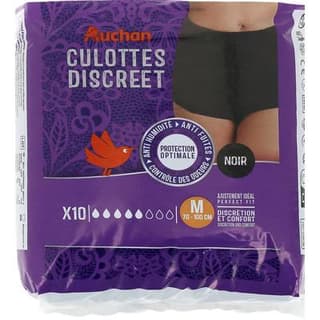 Auchan Culottes discreet incontinence noir taille M 70 - 100 cm, 10 culottes