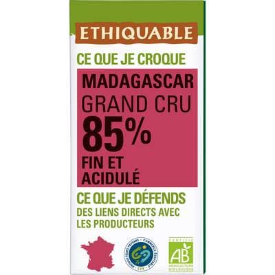 Ethiquable - Commerce Equitable Chocolat Noir 85% cacao Bio de Madagascar, 100g