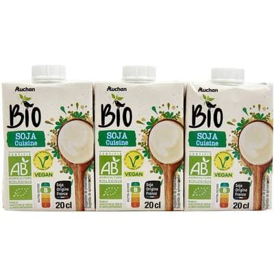 Auchan BIO Soja cuisine Bio en brique, 3x20cl