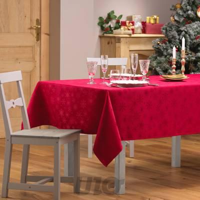 3574387233308 - Douceur D Interieur - Nappe rectangle jacquard Flocons Rouge