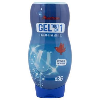 Auchan Gel lave-vaisselle tout en 1 lavage rinçage sel, 720ml
