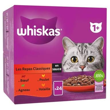 Whiskas Sachets en sauce Repas Classique 4 variétés pour chat adulte, 24x85g