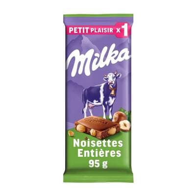 Milka Tablette Chocolat Lait Noisettes Entières, 95g