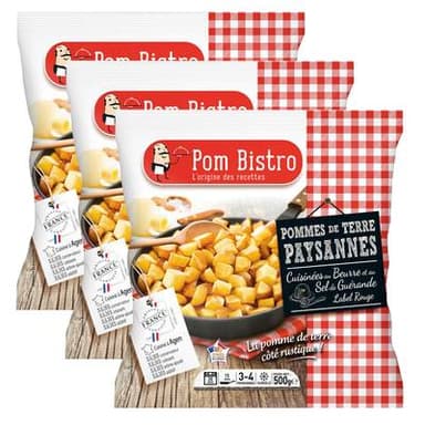 Pom Bistro Pommes de terre Paysannes au beurre et sel de Guérande Label Rouge, Lot de 3x500g