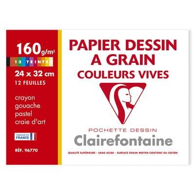 Clairefontaine Feuilles de dessin 24 x 32 cm 160 g/m² couleurs vives, 12  feuilles
