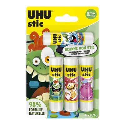 Uhu 4 bâtons de colle blanche, 4 x 8,2g