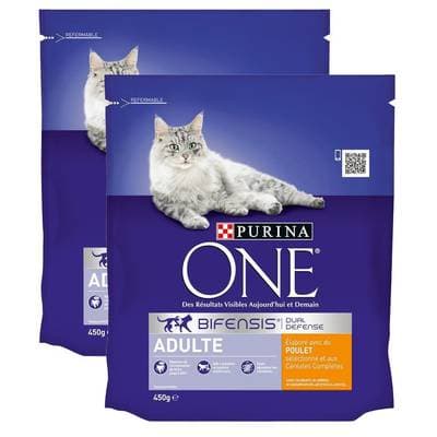 Purina - One Croquettes Poulet pour chat adulte, Lot de 2x450g