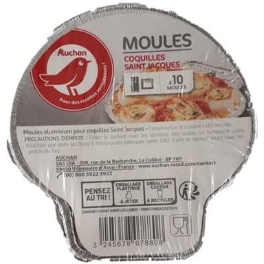 Auchan Moules aluminium pour coquilles Saint-Jacques, 10 moules
