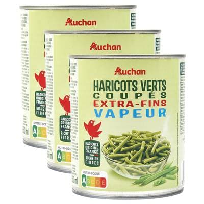 Auchan Haricots verts extra-fins vapeur, Lot de 3x455g