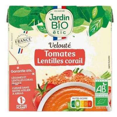 Jardin Bio Etic Velouté de tomates et lentilles corail bio Soupe liquide en brique individuelle, 2x33cl
