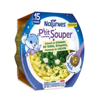 Naturnes® - P'tit Souper Ecrasé de pommes de terre épinards chèvre Bol Bébé dès 15 mois, 250g