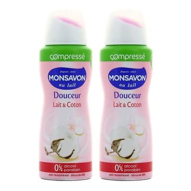 Monsavon Déodorant compressé 48h lait et coton, Lot de 2x100ml