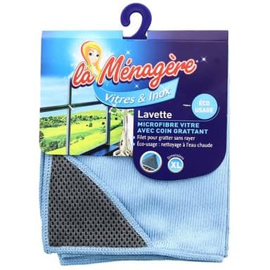 Ménatex Lavette microfibre vitre avec coin grattant, 36 x 36 cm