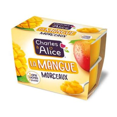 Charles et Alice Mangue Morceaux Sans Sucre Ajouté, 4x95g