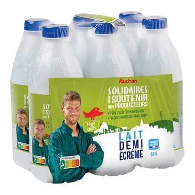 Auchan Solidaires Lait demi-écrémé UHT, 6x1L